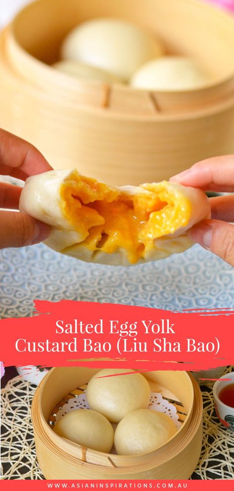 Salted Egg Yolk Bun, Salted Egg Custard Bun, Salted Egg Yolk Custard Buns, Salted Egg Yolk Recipe, Custard Bao, Liu Sha Bao, Egg Yolk Custard, Asian Pastries, Yolk Recipes