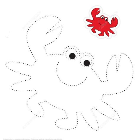 Felt Crab Pattern, Crab Templates Free Printable, Crab Template, Coloring Eyes, Felt Crab, Crab Drawing, Cartoon Crab, Diy Baby Mobile, Cartoon Coloring