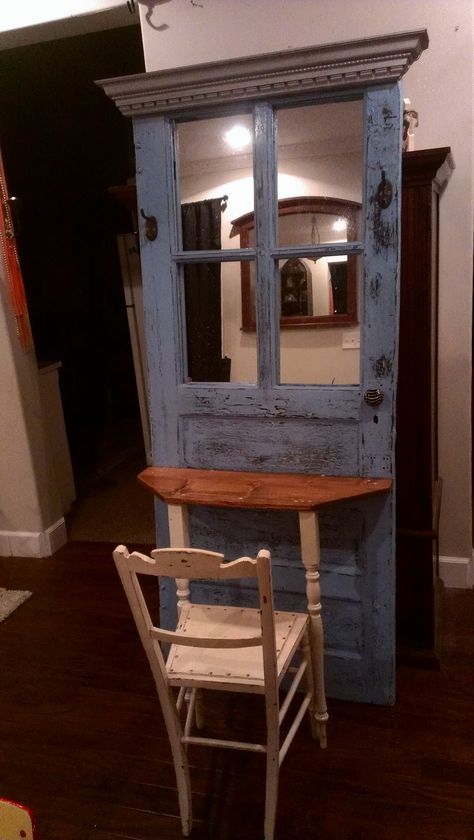 Another one bites the dust! I just LOVE repurping old doors so much you can do the ideas are endless!!! Another One Bites The Dust, 2 Hands, Old Doors, Makeup Vanity, Another One, China Cabinet, Bathroom Accessories, Just Love, You Can Do