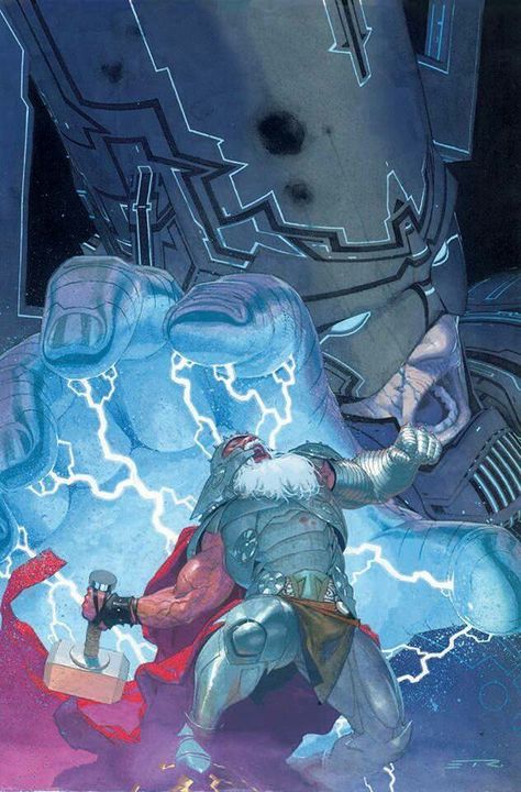 Thor VS Galactus by Esad Ribic Thor God Of Thunder, Thor God, Thor Art, Thor Comic, God Of Thunder, The Mighty Thor, Arte Dc Comics, Bd Comics, Marvel Thor