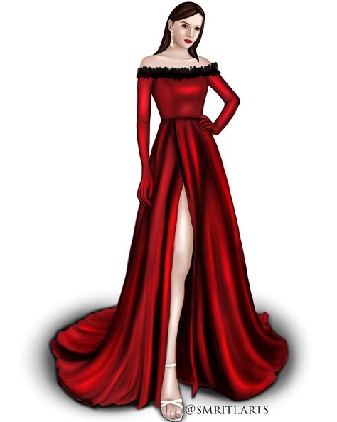 Evening Gowns Illustration, Evening Wear Illustration, Cocktail Sketch, Basic Illustration, Red Dress Design, Red Evening Gowns, Fashion Illustration Tutorial, Dress Illustration, Fashion Drawings