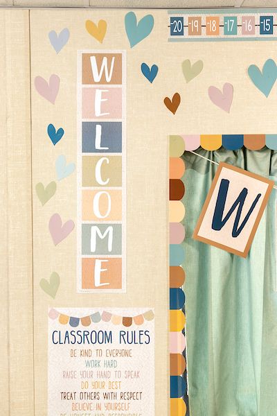 Class Names Bulletin Board, English Teacher Classroom Ideas, Everyone Is Welcome Classroom Decor, Everyone Is Welcome Classroom Theme, English Teacher Classroom, Teaching Classroom Decor, Teacher Created Materials, Classroom Diy, Boho Rainbow Classroom