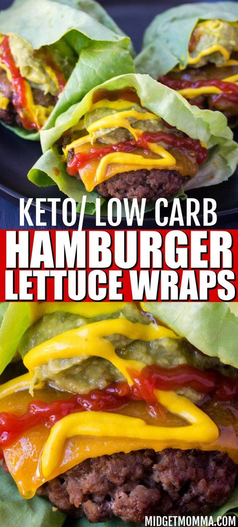 Hamburger Lettuce Wraps. Keto Friendly Hamburger Wraps. Using this secret ingredient you will have a flavorful lettuce you didn't know you could have in a veggie! #keto #hamburger #lowcarb #Burger #MidgetMomma Lettuce Hamburger Wraps, Optavia Hamburger Recipes, Hamburger Lettuce Wraps, Keto Hamburgers, Hamburger Wraps, Octavia Diet, Burger Wraps, Veggie Keto, Keto Hamburger