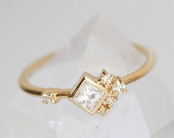 Small Diamond Cluster Ring, Mini Cluster Ring, Princess Diamond Ring, Delicate Cluster Ring, Square Diamond Ring, Delicate Engagement Ring Delicate Engagement Ring, Princess Diamond Ring, Diamond Ring Princess Cut, Bezel Engagement Ring, Art Deco Diamond Rings, Princess Cut Rings, Princess Cut Diamond, Deco Ring, Princess Diamond