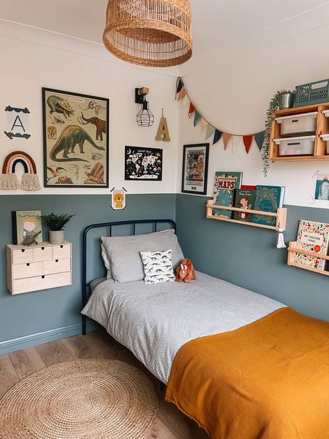 Big Boy Dinosaur Bedroom, Dinosaur Bedroom Ideas For Boys, Scandi Boys Bedroom, Big Boys Room Ideas, Four Year Old Boy Room, Toddler Bedroom Boy Dinosaur, Little Boys Dinosaur Bedroom, Toddler Boy Small Bedroom Ideas, Boys Room Shared Bedrooms