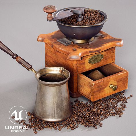 Antique coffee grinder made in blender and subtsance painter, rendered in UE4 Coffee Blender, Antique Coffee Grinder, To My Friend, Big Thanks, 3d Assets, My Girlfriend, Coffee Grinder, V60 Coffee, Game Assets