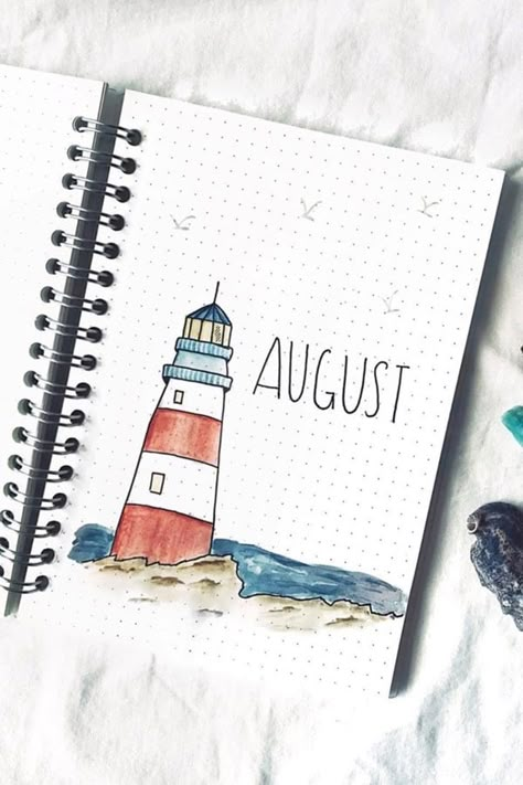 Check out these super cute AUGUST monthly cover spreads for inspiration! Journaling August, August Bullet Journal Cover, Journal D'inspiration, Journal August, August Bullet Journal, Bullet Journal August, Minimalist Bullet Journal, Bullet Journal Month, Bullet Journal 2020