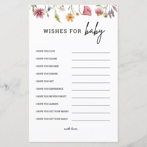 Wildflower Baby Shower Wishes For Baby Advice Card - Baby Shower Baby Shower Prayer, Baby Advice Cards, Bloom Theme, Prayer For Baby, Baby Shower Advice Cards, Baby Shower Wishes, Baby Shower Advice, Wildflower Baby Shower, Sweet Rain