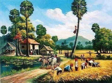 Gram Bangla amar priyo!! Drawing Landscapes, Farmer Painting, Village Scene Drawing, Village Drawing, Village Painting, Village Art, Drawing Scenery, Watercolor Art Landscape, Watercolor Paintings Nature