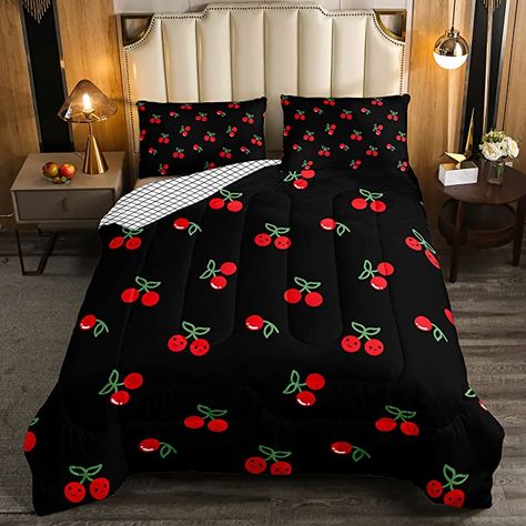 Amazon.com: Erosebridal Red Cherry Bedding Set for Kids, Fruit Kawaii Comforter Set Full, Cute Cherry Cartoon Quilted Duvet for Boys Girls Women Bedroom Decor, Reversible Luxury Cherry Quilted Comforter, Black : Home & Kitchen Cherry Room Decor, Cherry Bedding, Cherry Cartoon, Kawaii Bedding, Queen Cartoon, Women Bedroom Decor, Cherry Bed, Kids Fruit, Queen Size Bed Sets