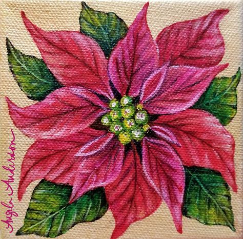 Thankful Art, Angela Anderson, Painted Christmas Ornaments, Floral Drawing, Poinsettia Flower, Acrylic Painting Tutorials, Christmas Canvas, Flower Prints Art, Mini Canvas Art