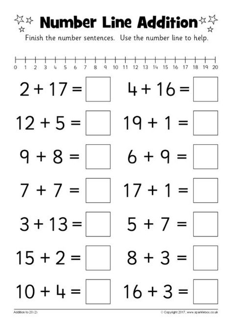 Number Line Addition Worksheets (SB12217) - SparkleBox Addition Up To 20 Worksheets, Addition 1-20 Worksheets, Adding To 20 Worksheets, Addition And Subtraction Worksheets 1-20, Maths For Kindergarten, Addition Up To 20, Addition Worksheets First Grade, Number Line Worksheet, Number Line Addition