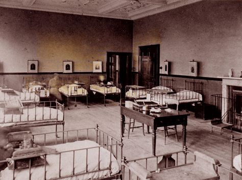 Cromwell House ward 19th Century Hospital, Victorian Hospital Room, Cinematic Storyboard, Comic Environment, 1910s Aesthetic, Victorian Hospital, 1800 Aesthetic, Victorian Doctor, Vintage Hospital