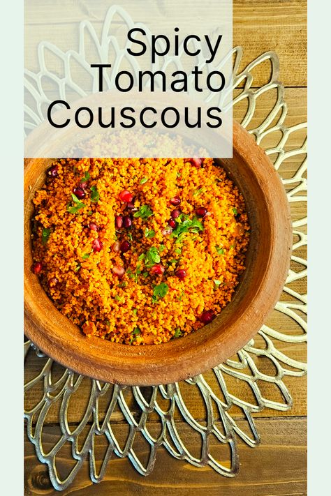 This spicy tomato couscous recipe makes a super quick side and is full of flavour. Couscous cooks in minutes; its calories are lower than other grains, such as rice.  A perfect side for vegan tagines, this quick couscous recipe will be on the table in under 20 minutes. Indian Couscous, Spanish Couscous, Vegetarian Couscous Recipes, Couscous Recipe, Spicy Couscous Recipes, Tomato Couscous, Spicy Couscous, Giant Couscous, Couscous Tomato