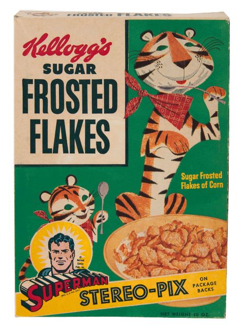 Hake's - KELLOGG'S "FROSTED FLAKES" CEREAL BOX… 80s School, Canada Life, Vintage Cereal, ポップアート ポスター, Buat Pita, Sugar Frosting, Crunch Cereal, Cereal Boxes, Vintage Food