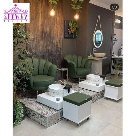 Spa Chair Ideas, Chairs For Nail Salon, Nails Spa Decoration Salon Ideas, Manicure Pedicure Room Design, Nails Spa Ideas, Nail And Spa Salon Ideas, Manicure Chair Ideas, Modern Pedicure Station, Pedicure And Manicure Salon Design