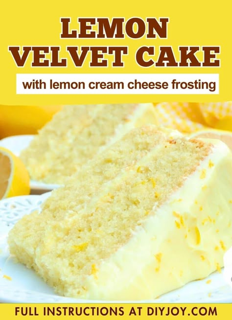 Lemon Curd Dessert, Moist Lemon Cake Recipe, Lemon Velvet Cake, Moist Lemon Cake, Lemon Cream Cheese Frosting, Velvet Cake Recipes, Junk Foods, Lemon Cream Cheese, Cake Lemon