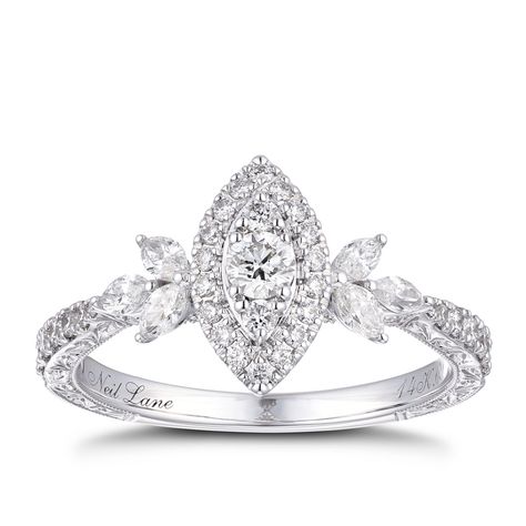 Neil Lane 14ct White Gold 0.69ct Diamond Halo Ring - Ernest Jones Diamond Ring With Halo, Ring With Halo, Neil Lane Engagement Rings, Intricate Rings, Neil Lane, Marquise Diamond Ring, Vintage Inspired Rings, Diamond Halo Ring, Pear Cut Diamond