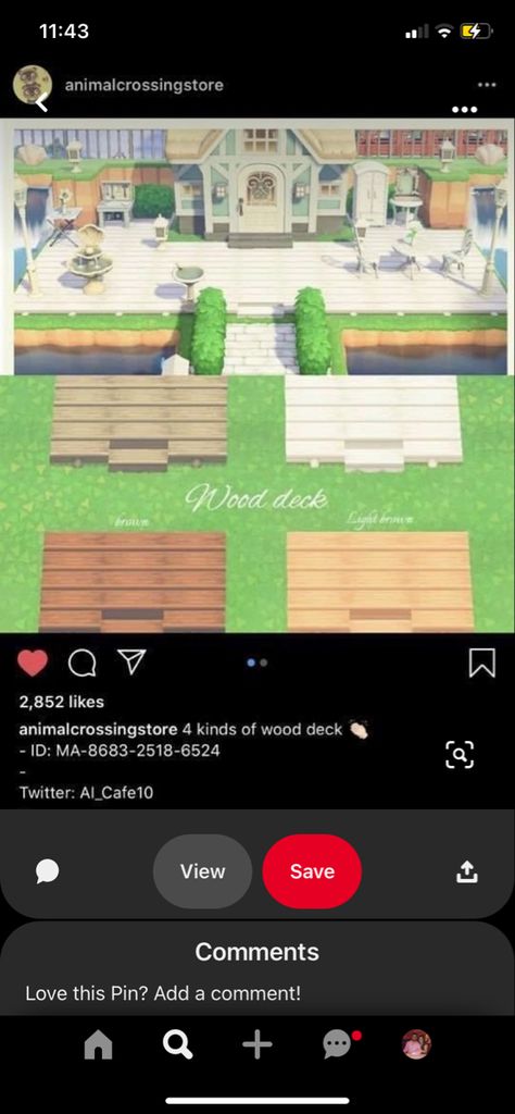 Acnh Wood Deck Code, Animal Crossing Wood Deck, Acnh Wood Deck Design Code, Acnh Patio Design Code, Acnh Patio, Animal Crossing Deck, Paths Acnh, Acnh Landscaping, Achn Ideas