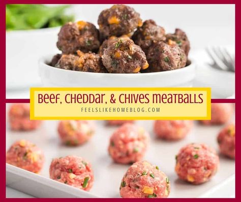 The best simple and easy ground beef meatballs - This healthy recipe is flavored with chives and cheddar cheese and baked to perfection without breadcrumbs. No bread makes this main dish low carb, gluten free, and keto and perfect for bariatric eating. #bariatriceating #gastricsleeve #gastricbypass Ground Beef Meatball Recipes, Beef Meatball Recipes, Spaghetti Sauce From Scratch, Gluten Free Pizza Recipes, Ground Beef Meatballs, Spicy Pizza, Stuffed Meatballs, Chicken Crust Pizza, Maryland Crab Cakes