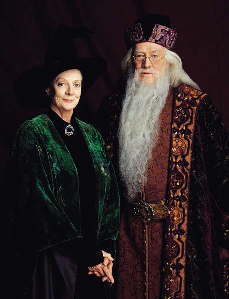 Headmaster Albus Dumbledore (as played by Richard Harris) and Deputy Headmistress Minerva McGonagall (as played by Dame Maggie Smith) in the 1st Harry Potter movie. Harry Potter 1 Movie, Hogwarts Professors, Film Harry Potter, Imprimibles Harry Potter, Richard Harris, Anniversaire Harry Potter, Theme Harry Potter, Harry Potter Images, Images Harry Potter