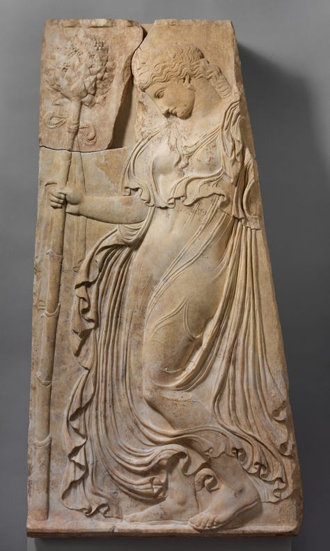 Marble relief with a dancing maenad  Adaptation of work attributed to Kallimachos Period: Early Imperial, Augustan Date: ca. 27 B.C.–A.D. 14 Culture: Roman Medium: Marble, Pentelic Dimensions: H. 56 5/16 in. (143 cm) Ancient Greek Dress, Classical Greece, Ancient Greek Art, Roman Sculpture, Ancient Stone, Greek Sculpture, Ancient Sculpture, Roman History, Roman Art