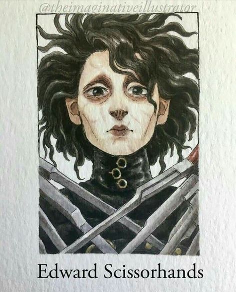 Edward Scissorhands, Tim Burton, A Drawing, Watercolor Art, Piercings, Art Painting, Hair, Instagram, Black