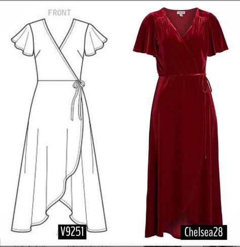 Vogue V9251 V1734 New Womans Wrap Dress Sewing Pattern | Etsy Velvet Dress Pattern Sewing, Wrap Dress Pattern Drafting, Velvet Dress Pattern, Diy Wrap Dress, Wrap Dress Outfit, Midi Dress Pattern, Wrap Dress Sewing Patterns, Wardrobe Architect, Wrap Dress Pattern