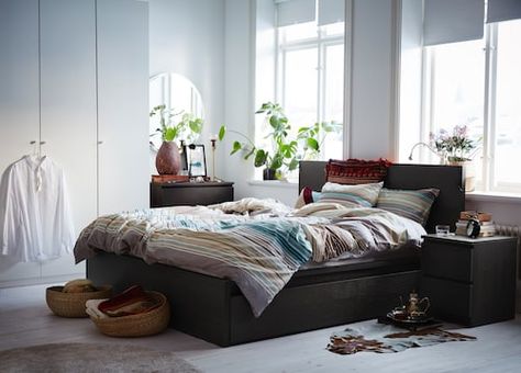 Bedroom furniture - Rooms - IKEA Dark Brown Bedroom Furniture, Malm Bedroom, Man Apartment, Brown Bedroom Furniture, Dark Brown Bedrooms, Malm Hack, High Bed Frame, Ikea Malm Bed, Dark Wood Bedroom