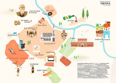 Vienna | Flickr - Photo Sharing! Simple Map Illustration, Maps Illustration, City Maps Illustration, Vienna Map, Illustration Map, Vienna Travel, Illustrated Maps, 달력 디자인, Travel Infographic