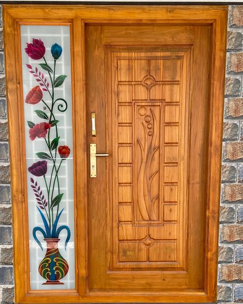 Main Door Side Glass Design, Main Door Window Glass Design, Main Door Glass Design, Single Main Door Designs, Main Door Design Photos, Window Glass Design, House Front Door Design, Single Door Design, House Main Door Design