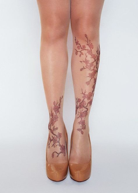 Blossoms Tattoo, Tree Tattoo Ankle, Tree Silhouette Tattoo, Blossom Tree Tattoo, Tattoo Tights, Sakura Tattoo, Shin Tattoo, Tattoo Tree, Tattoo Foot