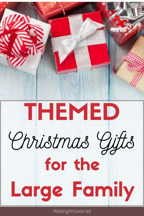 How to make Christmas shopping easier by choosing a theme for each of your children and buying presents that match that theme. Christmas Present Ideas For Large Family, Cute Matching Christmas Gifts, Matching Family Gifts, Christmas Theme Presents, Christmas Gift Giving Themes, Group Family Christmas Gift Ideas, Christmas Gift Themes Ideas, Christmas Present Traditions, Gift Category Ideas