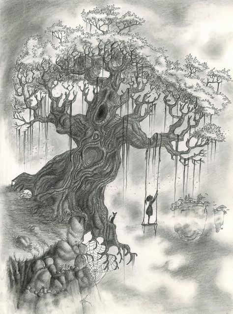 Dark Tree, Drawing Faces, Amazing Drawings, Landscape Drawings, Tree Drawing, Beautiful Drawings, Drawing Tutorials, Disney Princesses, Beautiful Tree