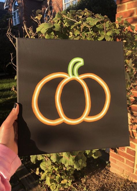 Pumpkin Canvas Painting, Neon Art Painting, Halloween Canvas Paintings, Neon Christmas, Halloween Canvas Art, Painting Pumpkin, Fall Canvas Painting, Pumpkin Canvas, Paintings Easy