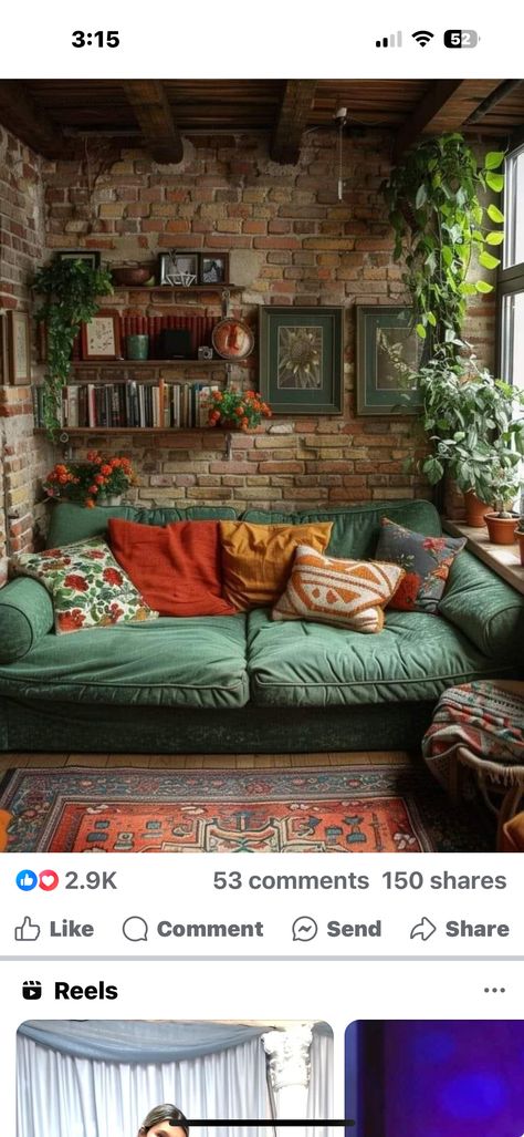 Brick Interior Wall Living Room, Brickwall Interiors Living Room, Brickwall Interiors, Interiors Living Room, Brick Wall Living Room, Brick Interior Wall, Brick Interior, Wall Living Room, Room Green