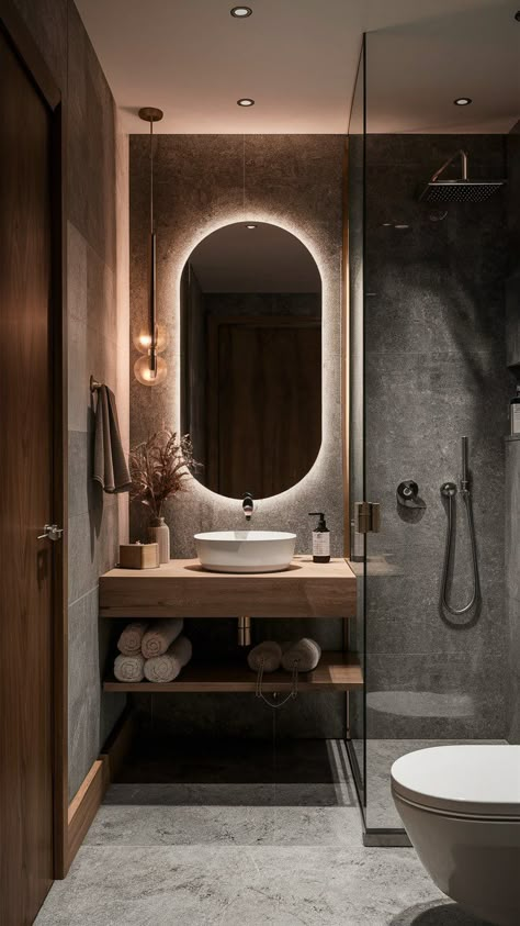 Discover 40 brilliant small bathroom makeover ideas to inspire your remodel. From stylish decor to clever organization and storage solutions, find the inspiration you need to transform your small bathroom space. Space Efficient Bathroom, Vanity Ideas For Small Bathrooms, Small En Suite Ideas, Mens Bathroom Ideas, Manly Bathroom, Small Bathroom Makeover Ideas, Small Space Bathroom Design, Small Bathroom Inspiration, Very Small Bathroom