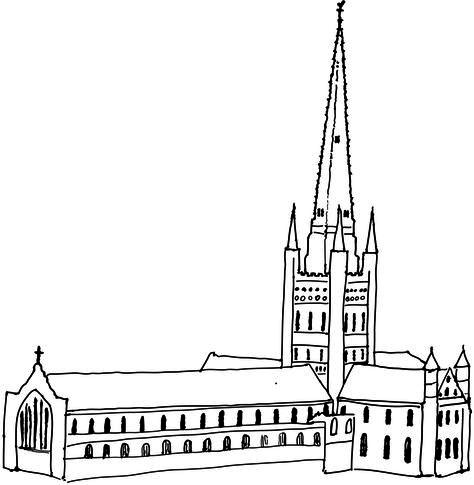 Sketch of Norwich Cathedral created by scanning a sketch and using Adobe Illustrator to create this image Cathedral Drawing Easy, Cathedral Drawing, Norwich Cathedral, Drawing Easy, Pen And Paper, Norfolk, Printing Services, Easy Drawings, Adobe Illustrator