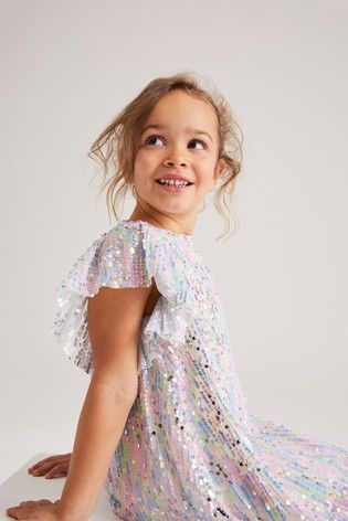 Girls Sequin Dress Kids, Rainbow Sequin Dress, Girls Sequin Dress, London Spring, Angel Sleeve, Sparkle Dress, Girls Denim, Girls Party Dress, Girls Party