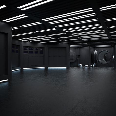 Futuristic Garage, Sci Fi Interior, Dance Studio Design, Garage Design Interior, Spaceship Interior, Interior Model, Warehouse Design, Gym Interior, Futuristic Interior