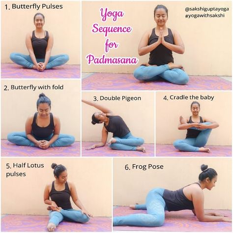 A mini sequence I use to warm up for lotus pose. IMO Padmasana is an advanced asana - it's not an hip opener, it's a posture you need to open your hips for. This sequence will also help you if full lotus is still not in your practice. Just gotta be gentle, patient and #practicedaily 1. Butterfly Pulses Flap those knees up and down as fast as you can. Maybe do a 100 pulses or do it for a couple minutes. 2. Butterfly Pose with Forward Fold Spine straight, no rounding, lead forward with your chest. Yoga Foto's, Gentle Exercise, Yin Yoga Sequence, Yin Yoga Poses, Ashtanga Vinyasa Yoga, Yoga Beginners, Yoga Philosophy, Yoga Posen, Yoga Iyengar