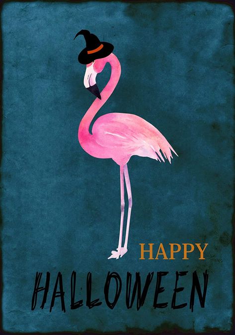 Halloween Flamingo, Flamingo Hat, Halloween Themes Decorations, Scary Night, Halloween Wallpaper Iphone Backgrounds, Beachfront Decor, Autumn Holiday, Flamingo Painting, Halloween Artwork