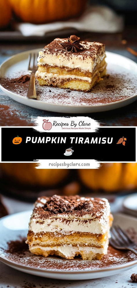 This autumn twist on classic tiramisu combines creamy mascarpone with spiced pumpkin and coffee-soaked ladyfingers, creating a warm and indulgent treat.  Ingredients:  1 cup pumpkin puree 8 oz mascarpone cheese, softened 1 cup brewed espresso, cooled 24-30 ladyfinger cookies Layers of spiced pumpkin cream and espresso-drenched ladyfingers come together in this rich, fall-inspired tiramisu, making it a perfect dessert for seasonal gatherings! No Bake Pumpkin Tiramisu, Spiced Pumpkin Tiramisu, Pumpkin Tarimisu, Pumpkin Pie Tiramisu, Pumpkin Terimasu, Pumpkin Spice Tiramisu, Pumpkin Chai Tiramisu, Pumpkin Tiramisu Recipe, Mascarpone Recipes Dessert