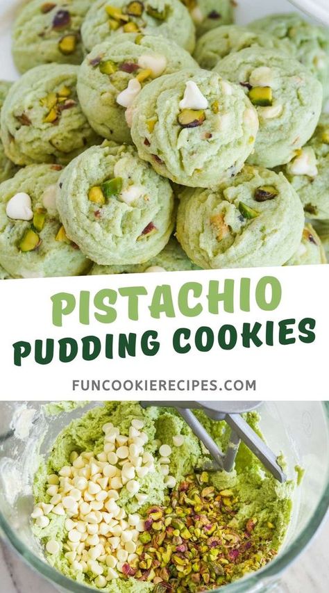 Pistachio Pudding Cookies Cookies With Pistachio Pudding, Pistachio Pudding Cake Mix Cookies, Pistachio Pudding Cookies Easy, Box Pudding Recipes, Cookies Made With Instant Pudding, Pistachio Cookies Pudding, Homemade Pistachio Pudding, Instant Pudding Cookies, Recipes Using Instant Pudding