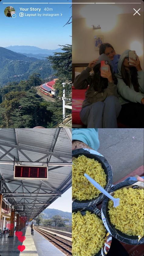 Mussoorie Instagram Story, Nainital Instagram Story, Banaras Trip, Shimla Aesthetic, Friendship Photography, Kodaikanal, Travel Pose, Travel Collage, Good Insta Captions