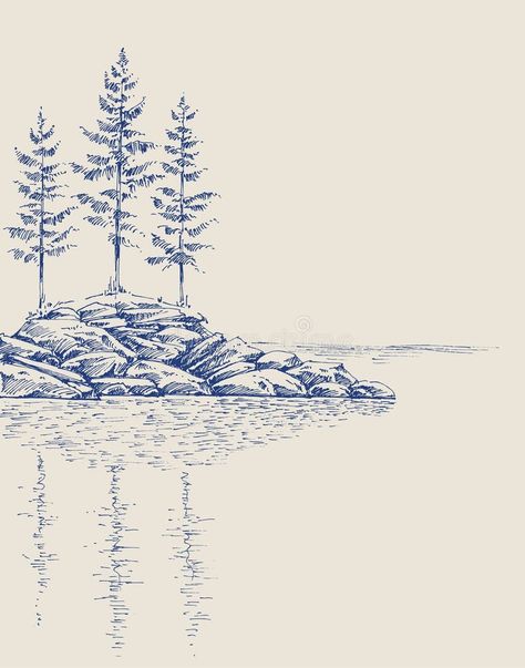 Ponderosa Pine Drawing, Small Landscape Drawings, Pine Tree Illustration Simple, Pine Tree Graphic, Outdoors Doodles, How To Draw Pine Trees, Evergreen Tree Drawing, Ink Sketches Simple, Spruce Tree Drawing