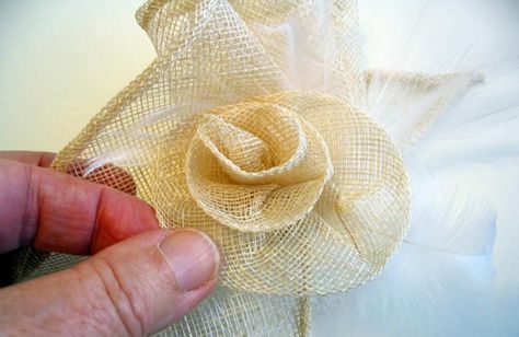 This tutorial focuses on rolling, shaping and hand sewing sinamay to create a small rosebud fascinator with leaves. #millinery #hatmaking #flowermaking #sinamay #hairaccessories Amy Fowler, Hat Making Ideas, How To Make Fascinators, Fascinator Hats Diy, Banana Plant, Repurposed Fabric, Sinamay Hat, Sinamay Fascinator, Sinamay Hats