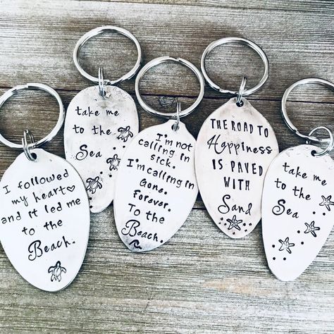 Spoon Keychain, Starfish Keychain, Oak Island Nc, Beach Keychain, Fork Art, Beach Wedding Gifts, Wedding Bouquet Charms, Rocks Painted, Bouquet Charms