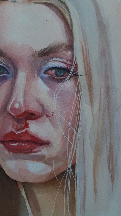 aquarelle portrait Realistic Acrylic Painting People, Watercolor Art Advanced, Watercolor Art Portrait, Painting Characters, Detailed Artwork, Beauty Art Drawings, A Level Art, Art Inspiration Painting, Mini Canvas Art