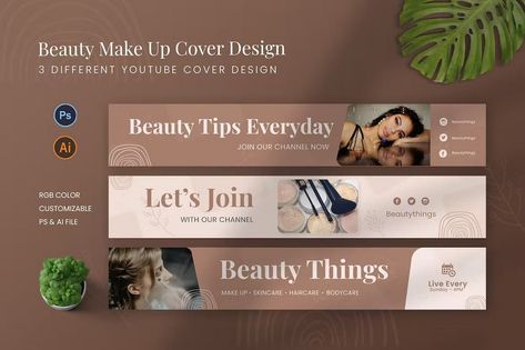 35+ Best YouTube Cover Art & Banner Templates (Free & Pro) | Design Shack Beauty Banner Design, Beauty Banner, Youtube Cover, Art Banner, Youtube Vlog, Linkedin Banner, Beauty Youtubers, Banner Templates, Cover Templates